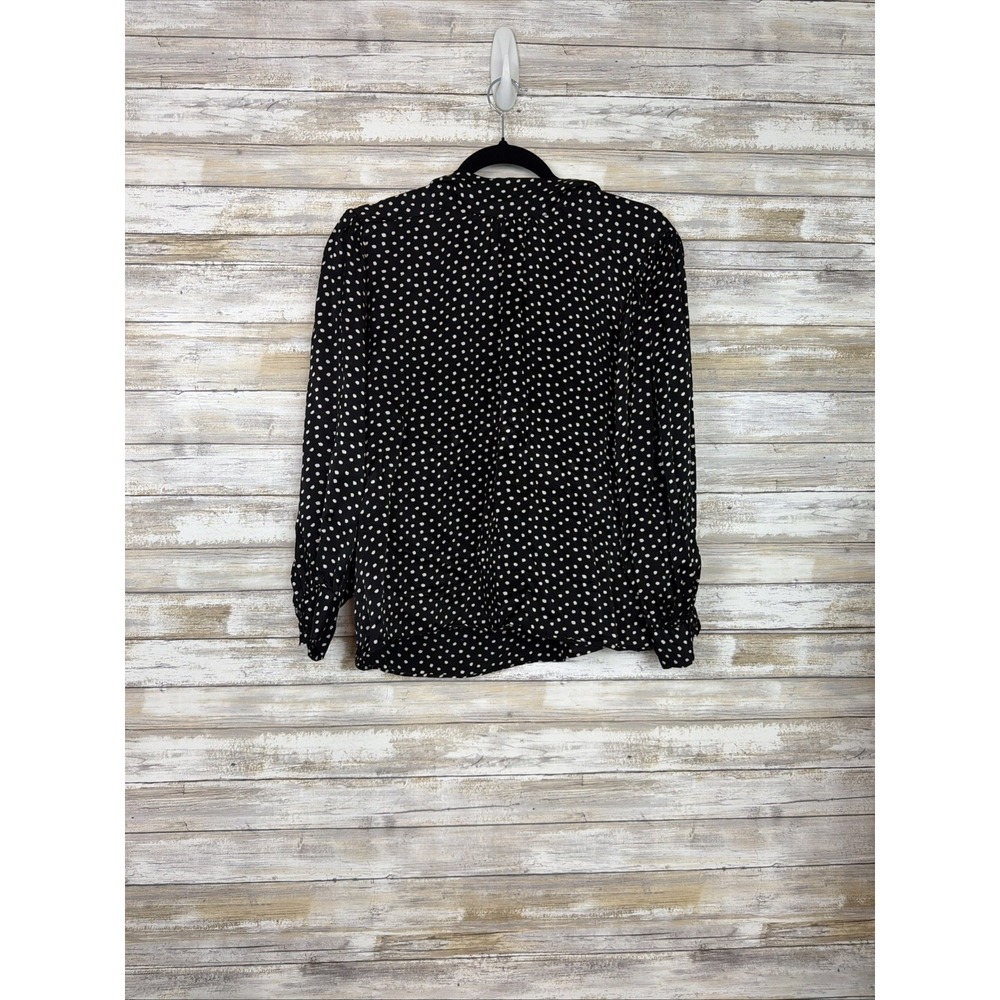 Zara Top Womens Small Black Polka Dot Tie Back Rayon Lightweight Blouse